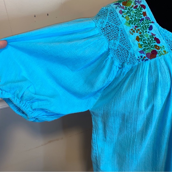 Arte Huaxyacac 100% Cotton Crochet Embroidered Size Lg Balloon Sleeve Blouse - Picture 5 of 11